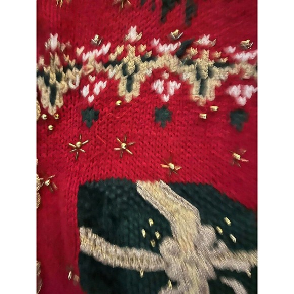 Vintage Christmas Sweater Vest Womens Large Beaded Embroidery Button Up Knit - Picture 5 of 10